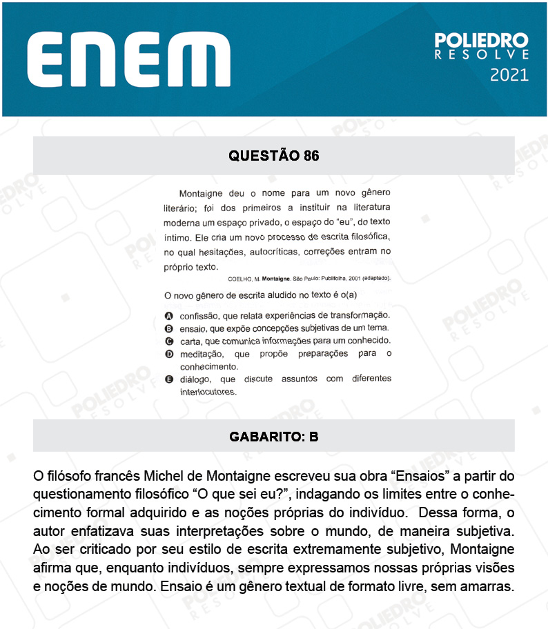 Questão 86 - 1º DIA - Prova Branca - ENEM 2020