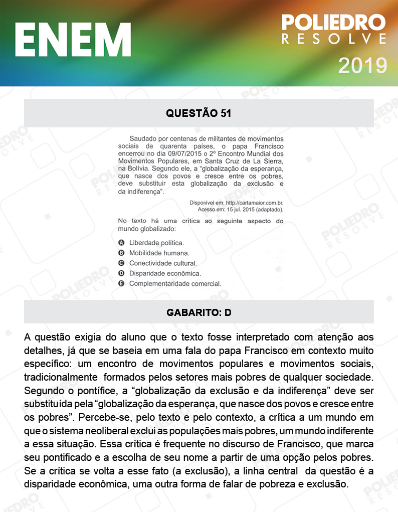 Questão 51 - 1º DIA - PROVA AMARELA - ENEM 2019