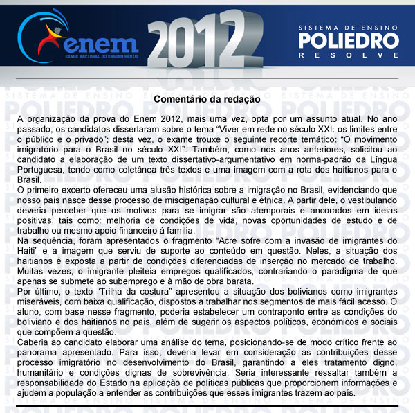 Redação - Domingo (Prova rosa) - ENEM 2012