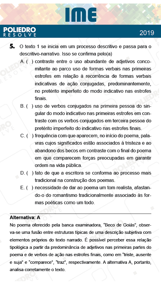 Questão 5 - 2ª Fase - Português/Inglês - IME 2019