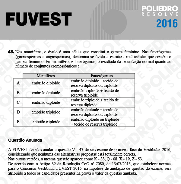 Questão 43 - 1ª Fase - FUVEST 2016