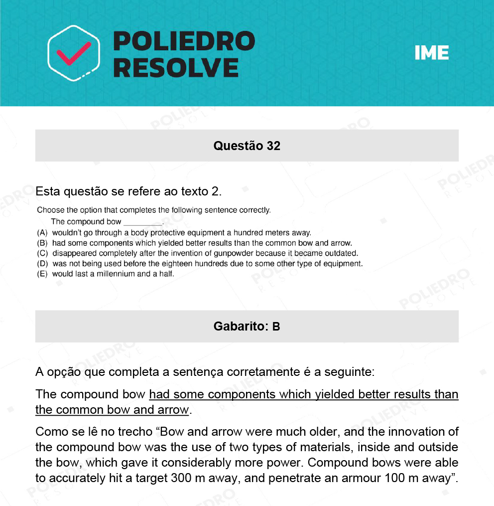 Questão 32 - 2ª Fase - Português/Inglês - IME 2022