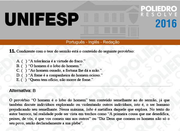 Questão 11 - Línguas - UNIFESP 2016