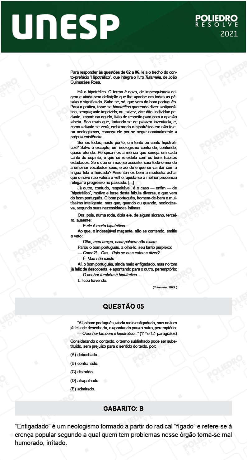 Questão 5 - 1ª Fase - 1º Dia - UNESP 2021