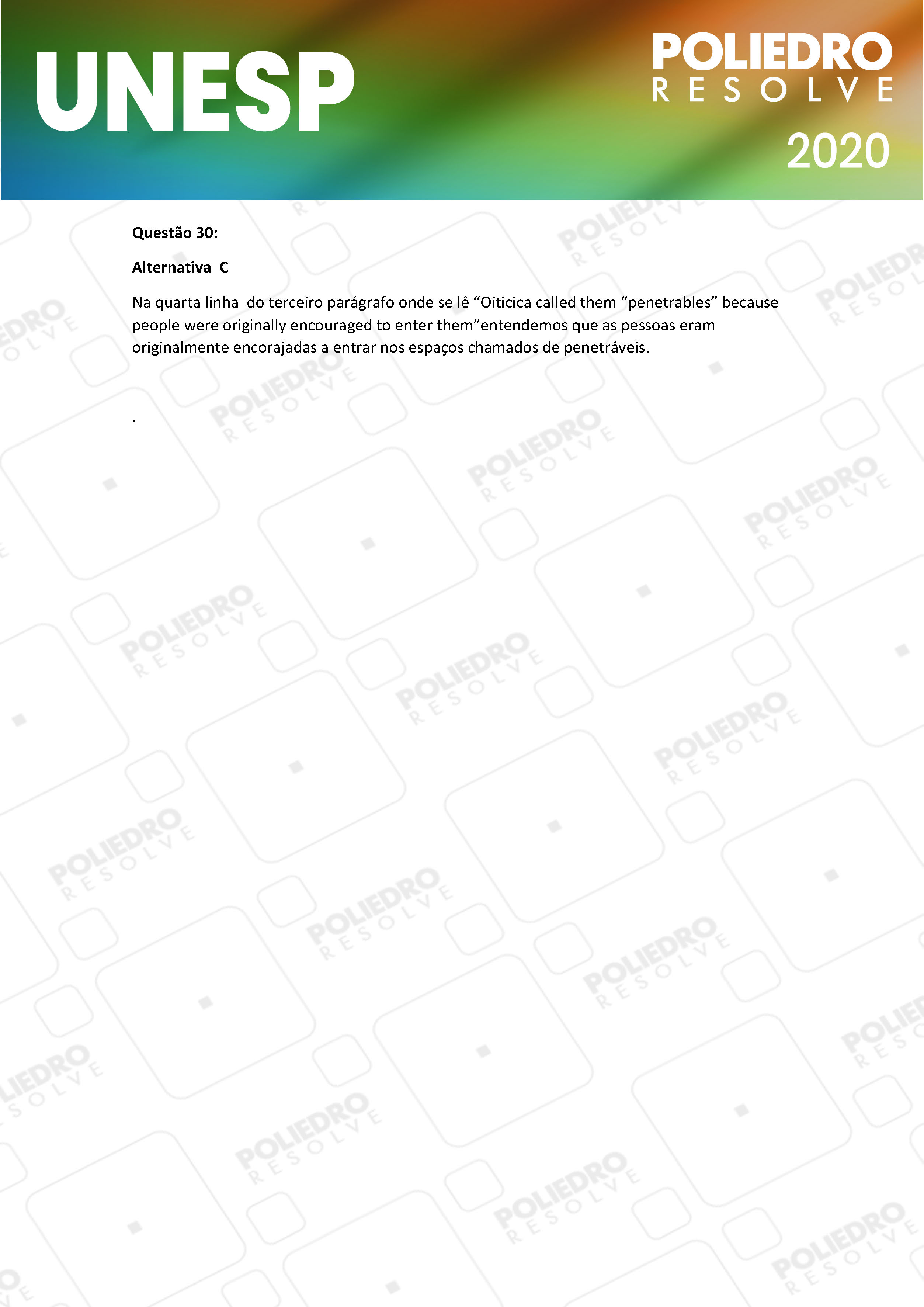 Questão 30 - 1ª Fase - UNESP 2020