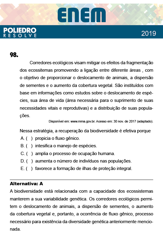 Questão 98 - 2º Dia - Prova AZUL - ENEM 2018