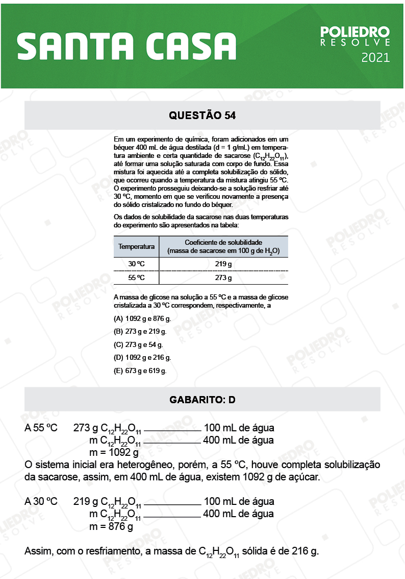 Questão 54 - 1º Dia - SANTA CASA 2021