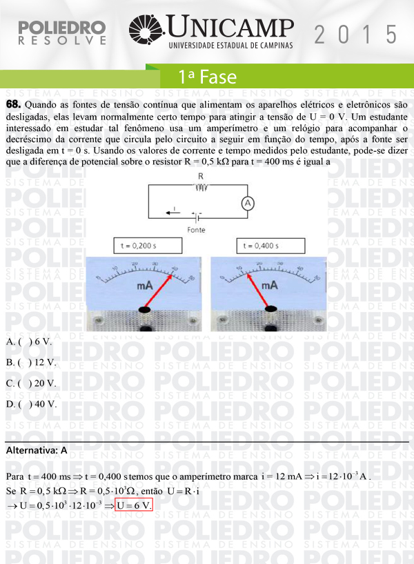 Questão 68 - 1ª Fase - UNICAMP 2015