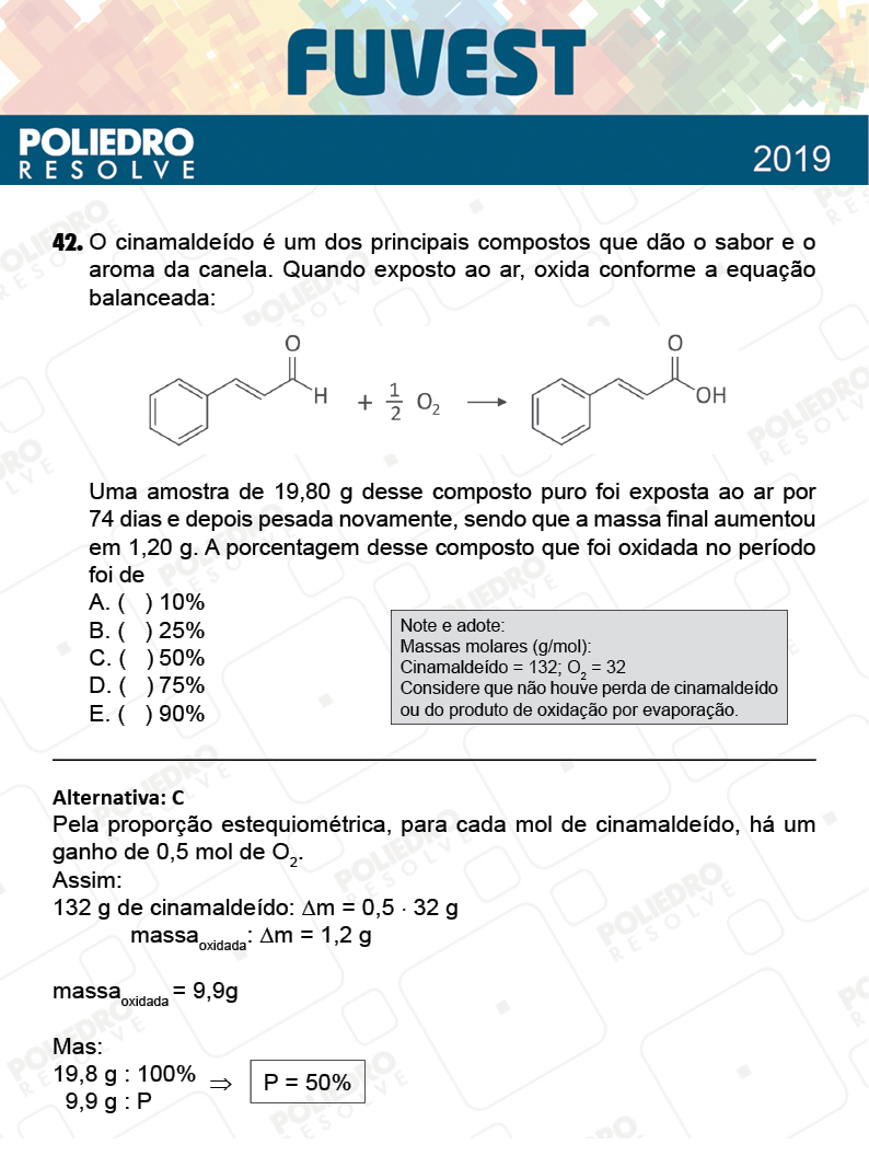 Questão 42 - 1ª Fase - Prova V - FUVEST 2019