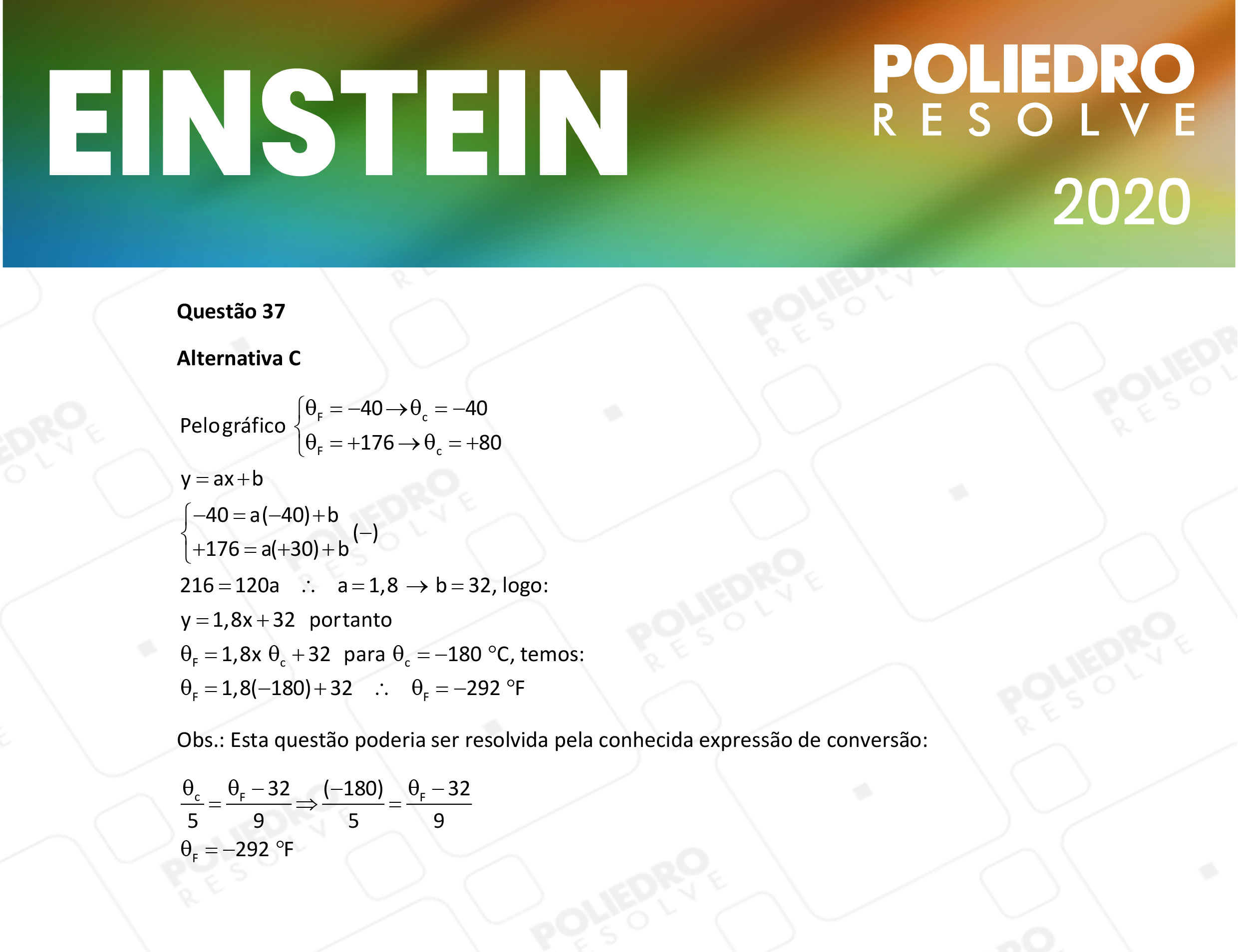 Questão 37 - Fase única - EINSTEIN 2020