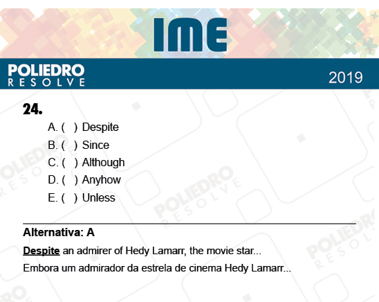 Questão 24 - 2ª Fase - Português/Inglês - IME 2019