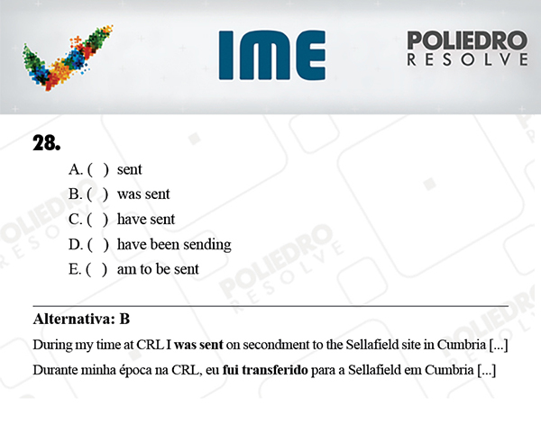 Questão 28 - Português / Inglês - IME 2018