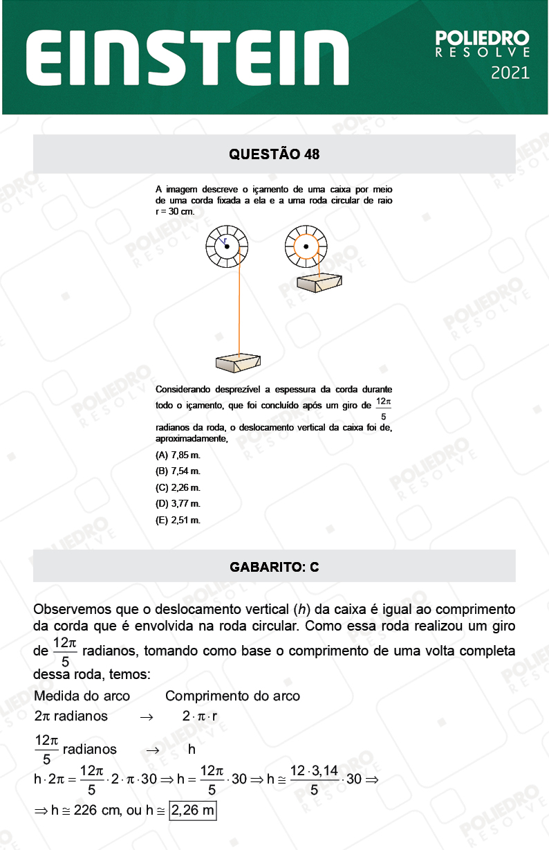 Questão 48 - Fase única - EINSTEIN 2021