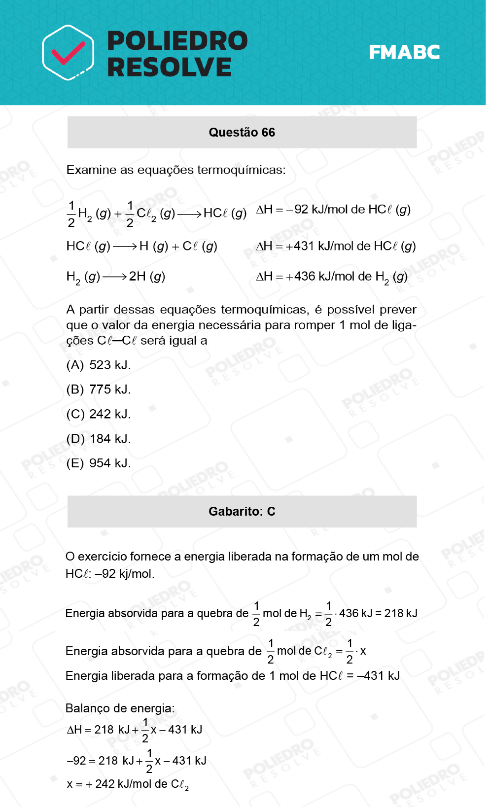 Questão 66 - Fase única - FMABC 2022