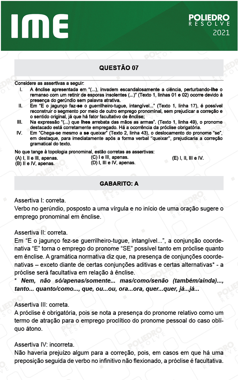 Questão 7 - 2ª Fase - Português/Inglês - IME 2021