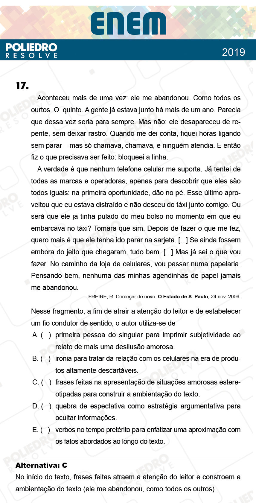 Questão 17 - 1º Dia - Prova AZUL - ENEM 2018