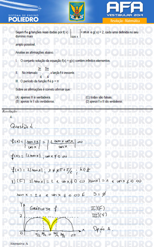 Questão 4 - Prova Modelo B - AFA 2014
