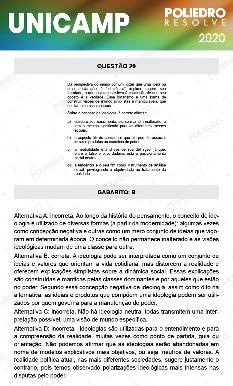 Questão 29 - 1ª Fase - Prova Q e X - UNICAMP 2020