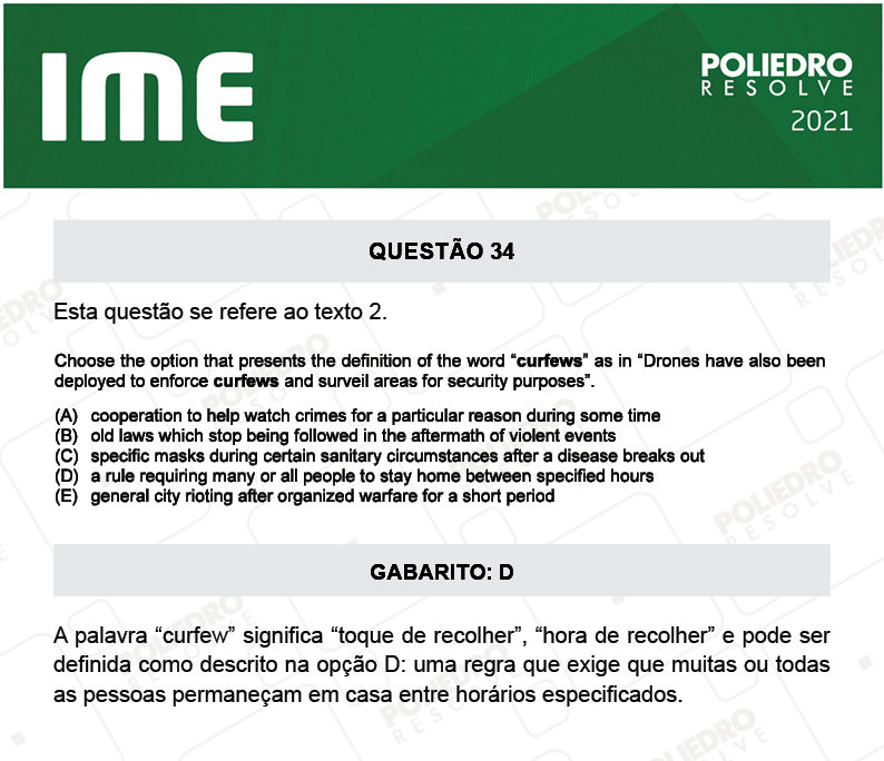 Questão 34 - 2ª Fase - Português/Inglês - IME 2021