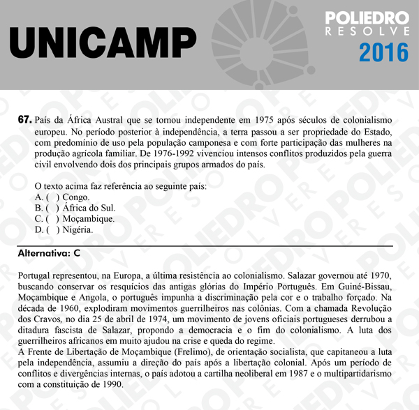 Questão 67 - 1ª Fase - UNICAMP 2016