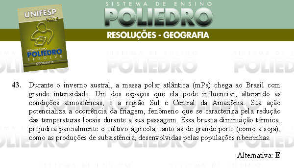 Questão 43 - Conhecimentos Gerais - UNIFESP 2008