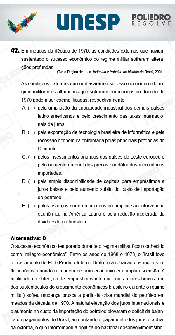 Questão 42 - 1ª Fase - PROVA 4 - UNESP 2018