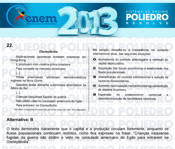 Questão 22 - Sábado (Prova Amarela) - ENEM 2013