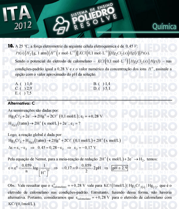 Questão 10 - Química - ITA 2012