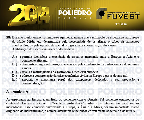 Questão 59 - 1ª Fase - FUVEST 2014