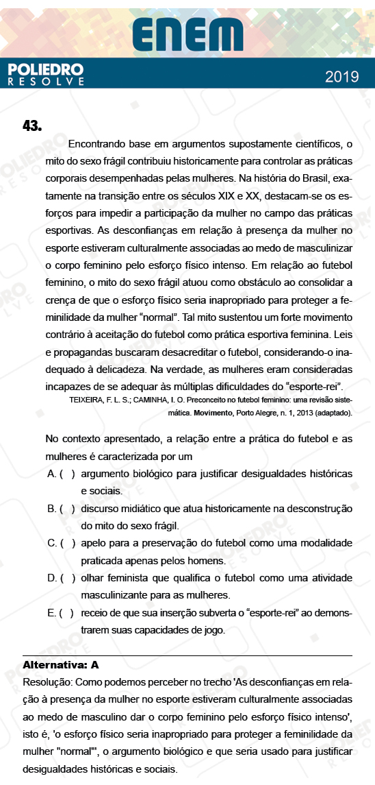 Questão 43 - 1º Dia - Prova AZUL - ENEM 2018