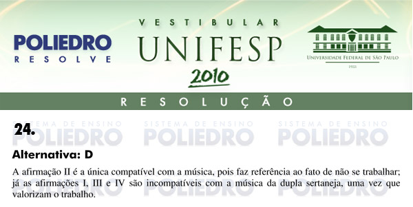 Questão 24 - Português e Inglês - UNIFESP 2010