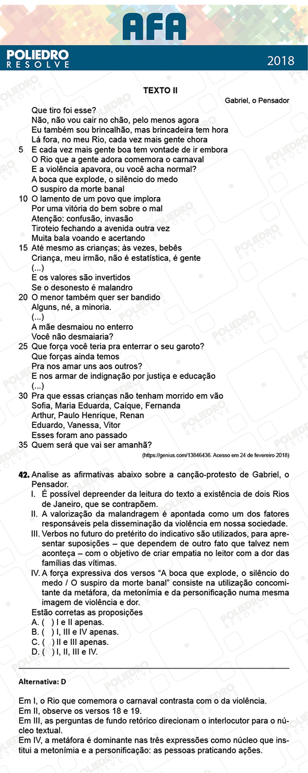 Questão 42 - Prova Modelo B - AFA 2019