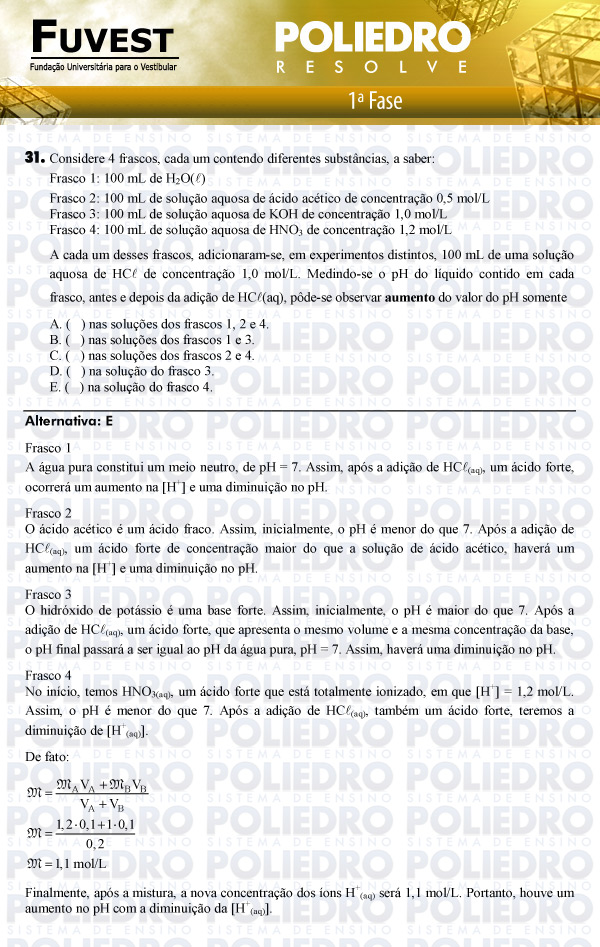 Questão 31 - 1ª Fase - FUVEST 2011