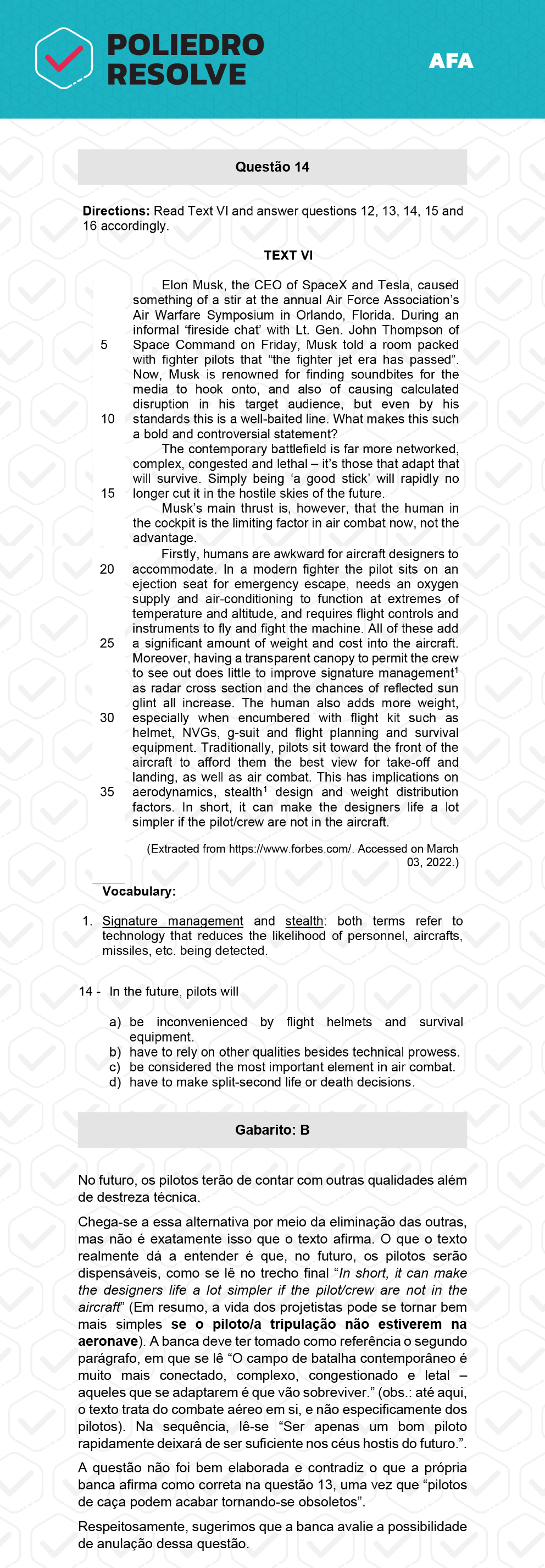 Questão 14 - Prova Modelo A - AFA 2023