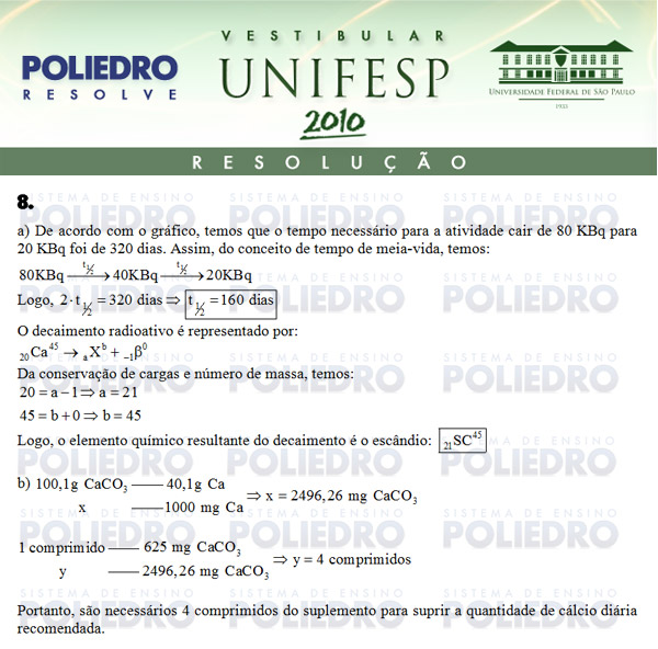 Dissertação 8 - Conhecimentos Específicos - UNIFESP 2010