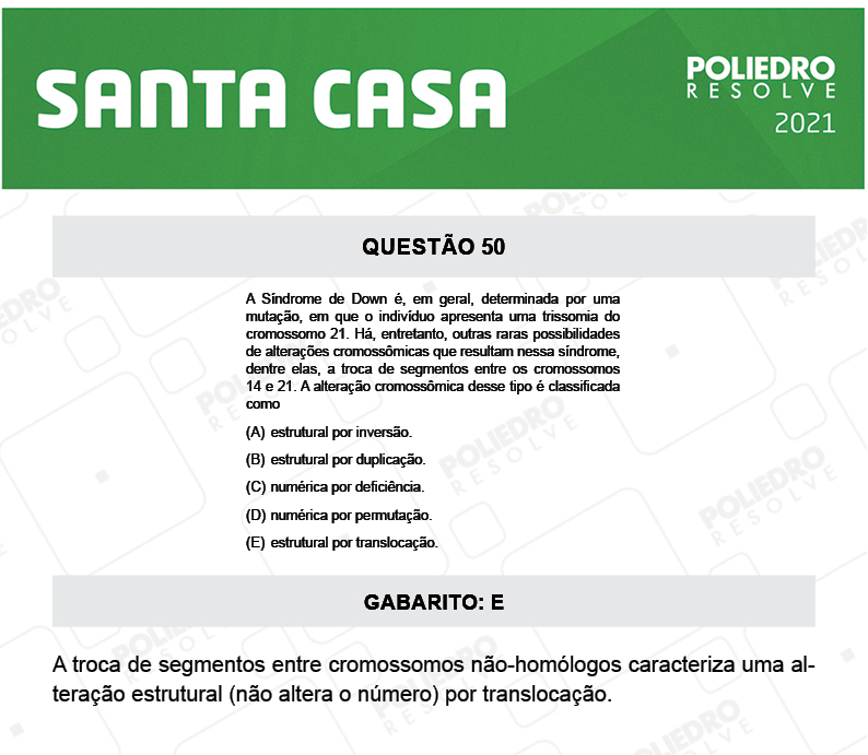 Questão 50 - 1º Dia - SANTA CASA 2021