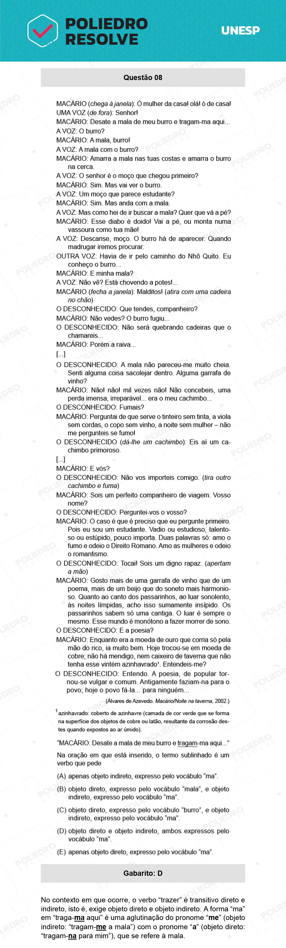 Questão 8 - 1ª Fase - Ext / Hum - UNESP 2022