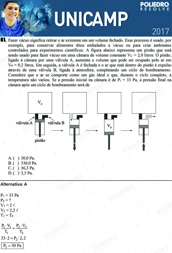 Questão 61 - 1ª Fase - UNICAMP 2017