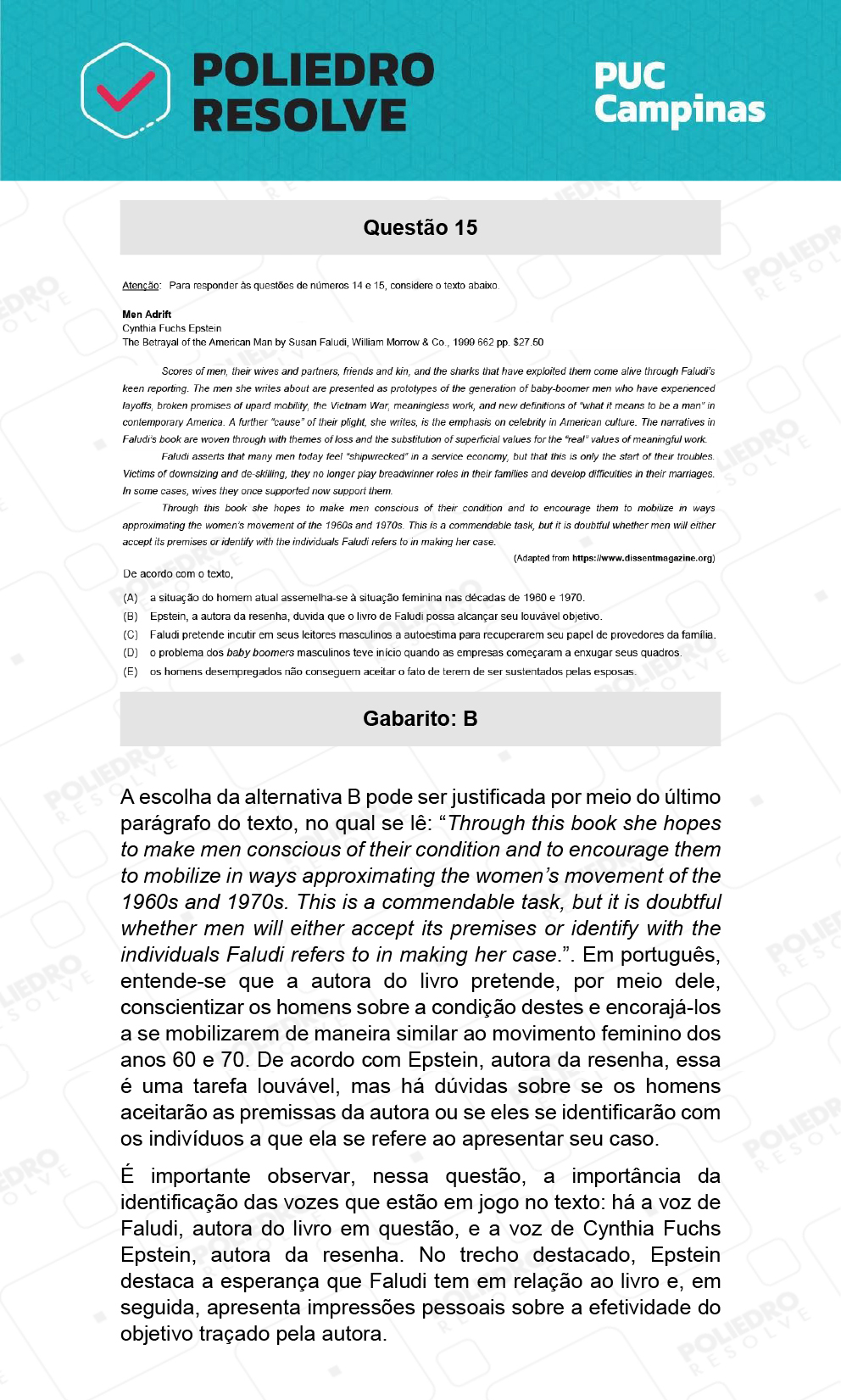 Questão 15 - Demais cursos - PUC-Campinas 2022