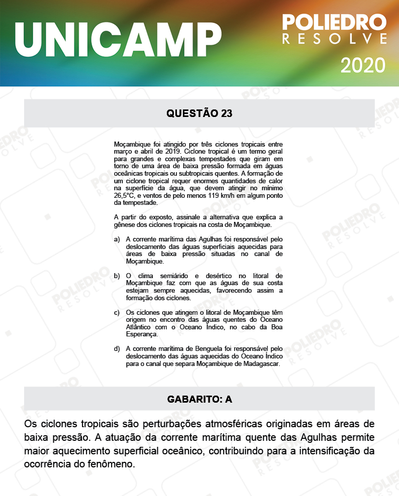 Questão 23 - 1ª Fase - Prova Q e X - UNICAMP 2020