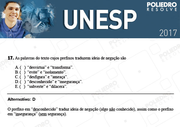 Questão 17 - 1ª Fase - UNESP 2017