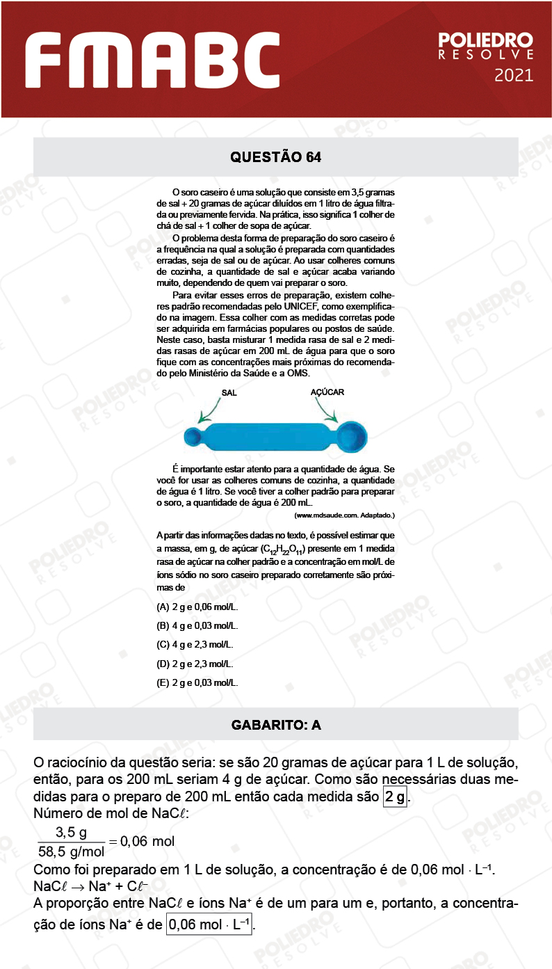 Questão 64 - Fase única - FMABC 2021