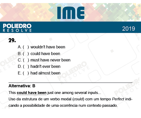 Questão 29 - 2ª Fase - Português/Inglês - IME 2019