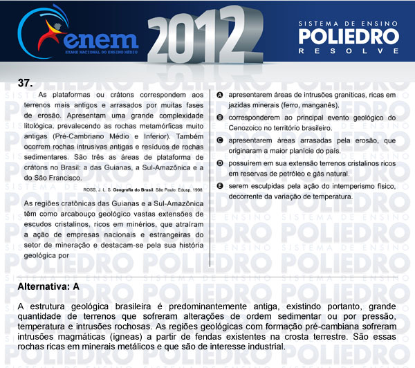 Questão 37 - Sábado (Prova azul) - ENEM 2012