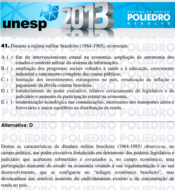 Questão 41 - 1ª Fase - UNESP 2013