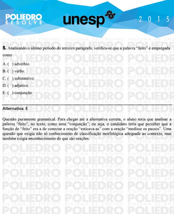 Questão 5 - 1ª Fase - UNESP 2015