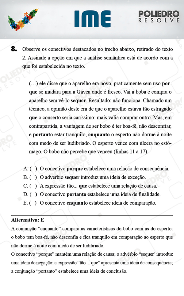 Questão 8 - Português / Inglês - IME 2018