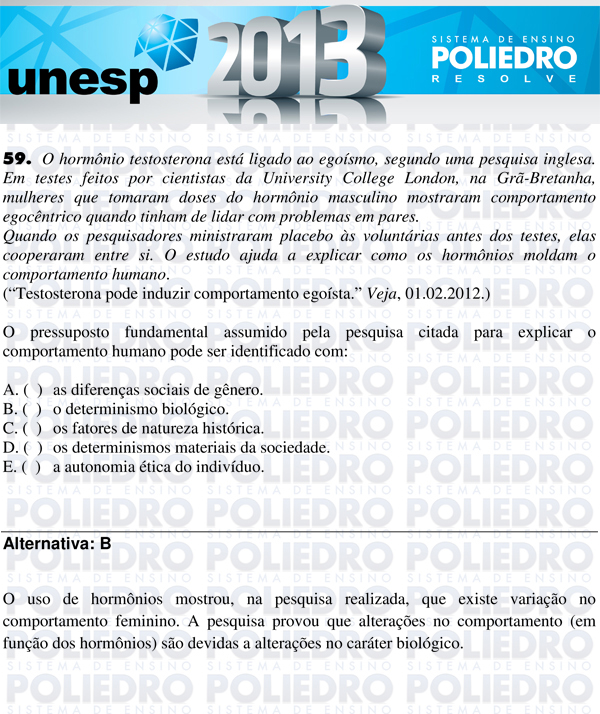 Questão 59 - 1ª Fase - UNESP 2013