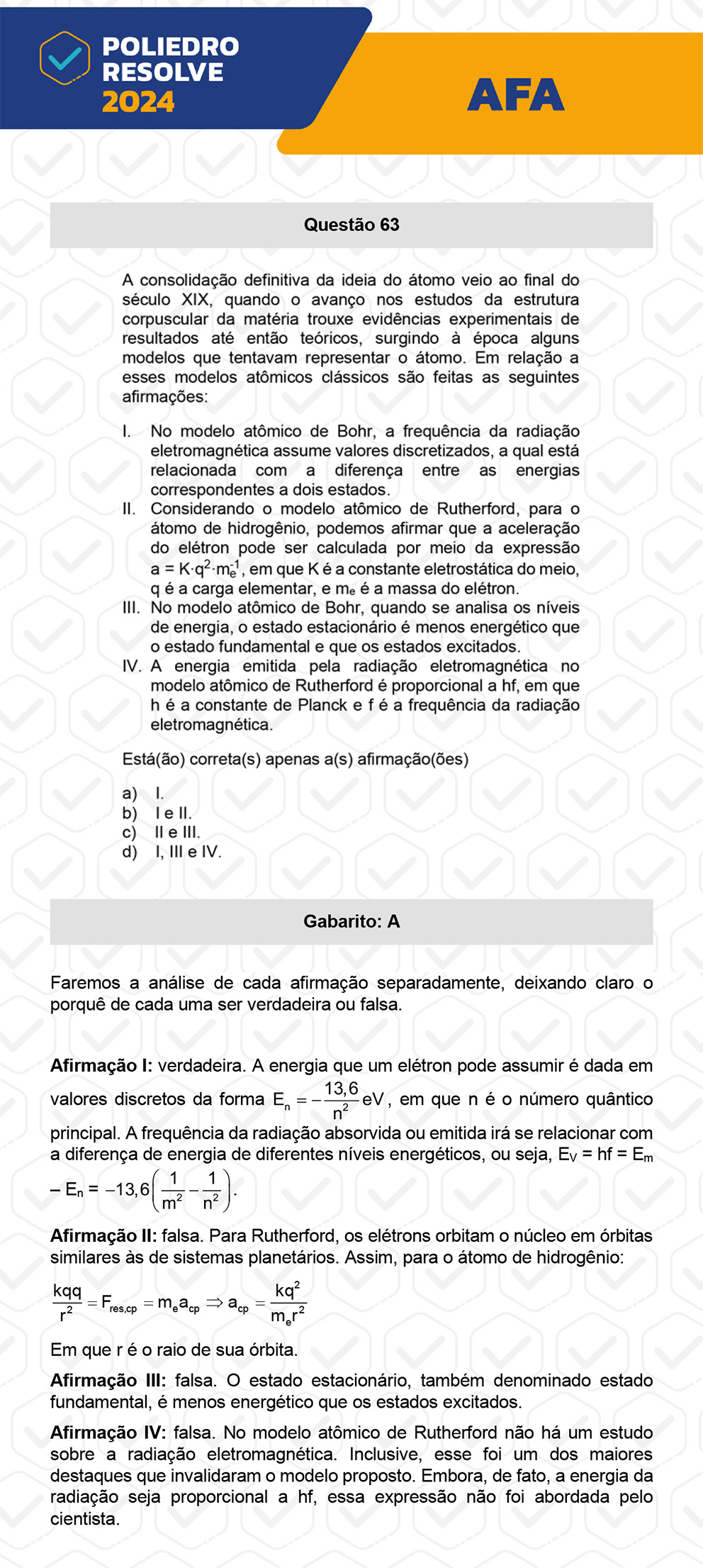 Questão 63 - Prova Modelo A - AFA 2024