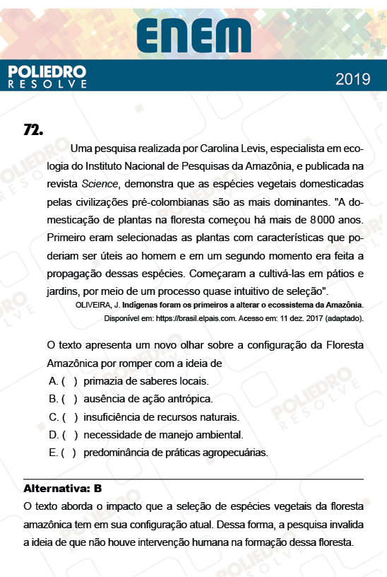 Questão 72 - 1º Dia - Prova AZUL - ENEM 2018